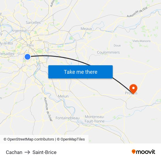 Cachan to Saint-Brice map