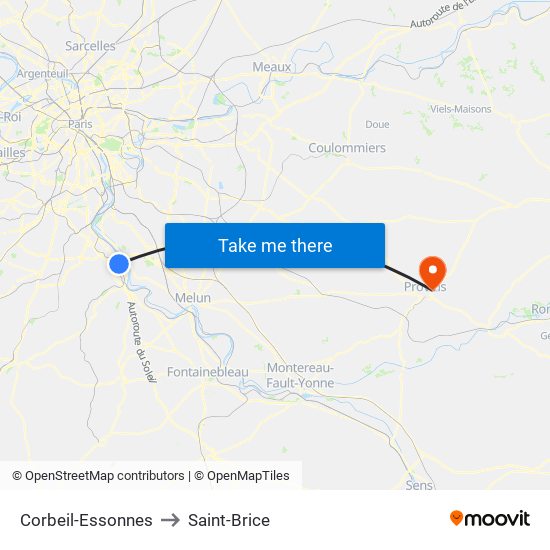 Corbeil-Essonnes to Saint-Brice map