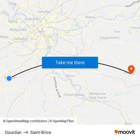 Dourdan to Saint-Brice map