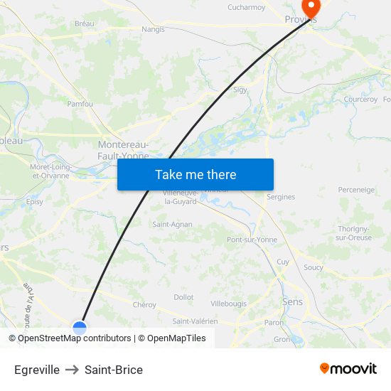 Egreville to Saint-Brice map