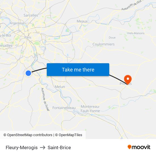 Fleury-Merogis to Saint-Brice map