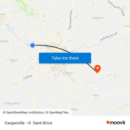 Gargenville to Saint-Brice map