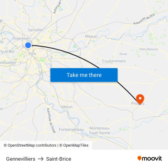 Gennevilliers to Saint-Brice map