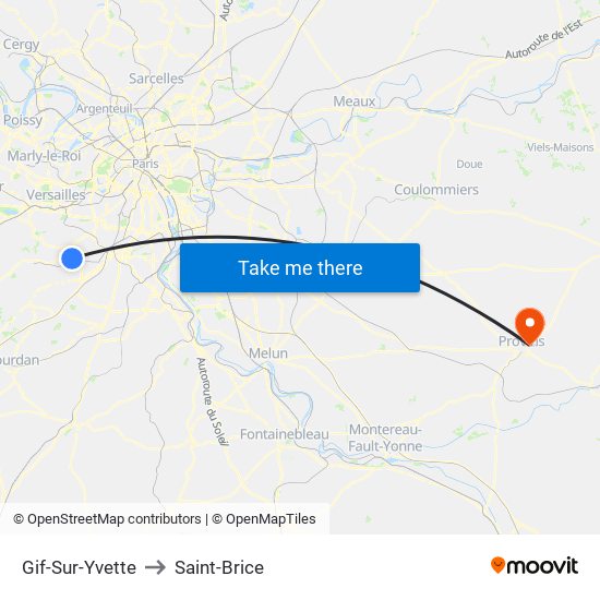 Gif-Sur-Yvette to Saint-Brice map