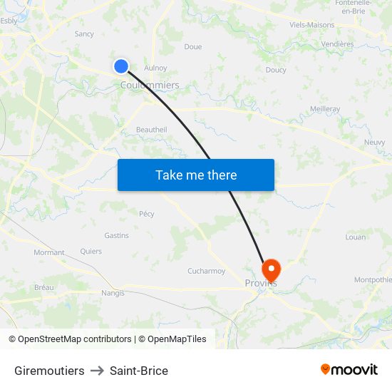 Giremoutiers to Saint-Brice map