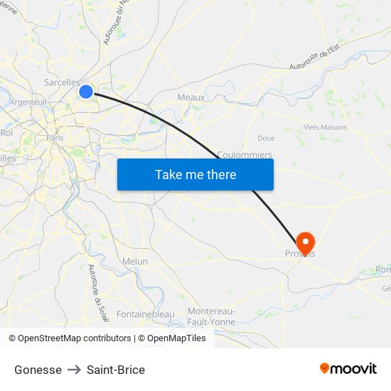 Gonesse to Saint-Brice map