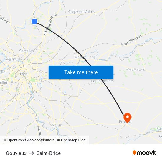Gouvieux to Saint-Brice map