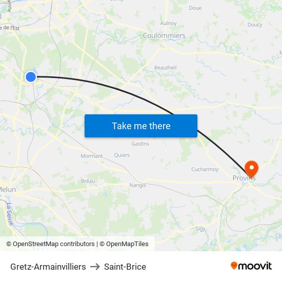 Gretz-Armainvilliers to Saint-Brice map