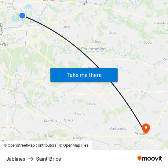 Jablines to Saint-Brice map