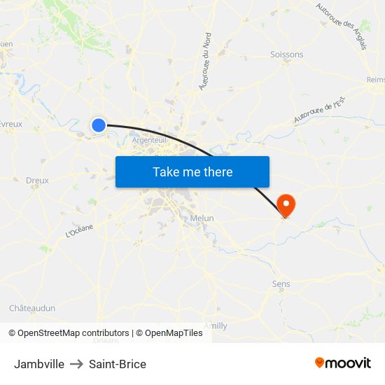 Jambville to Saint-Brice map