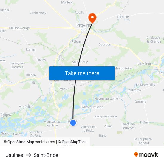 Jaulnes to Saint-Brice map