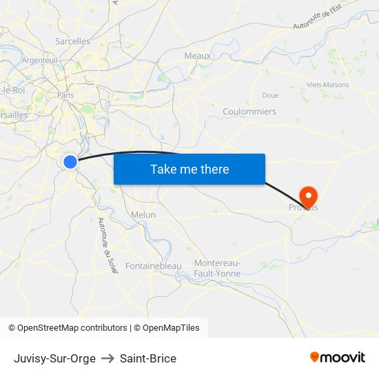 Juvisy-Sur-Orge to Saint-Brice map