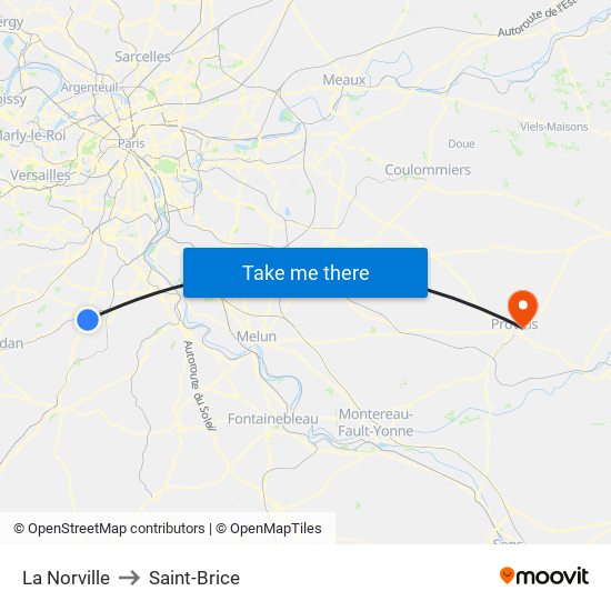 La Norville to Saint-Brice map