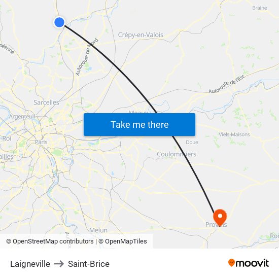 Laigneville to Saint-Brice map
