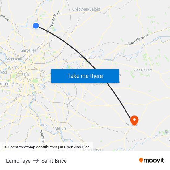 Lamorlaye to Saint-Brice map