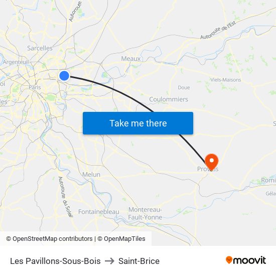 Les Pavillons-Sous-Bois to Saint-Brice map