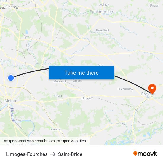 Limoges-Fourches to Saint-Brice map