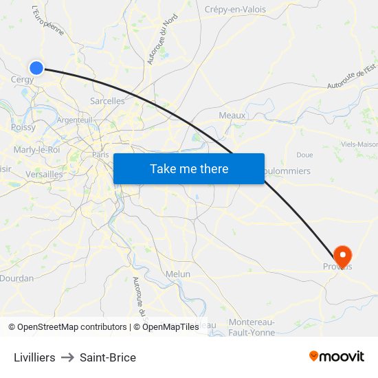 Livilliers to Saint-Brice map