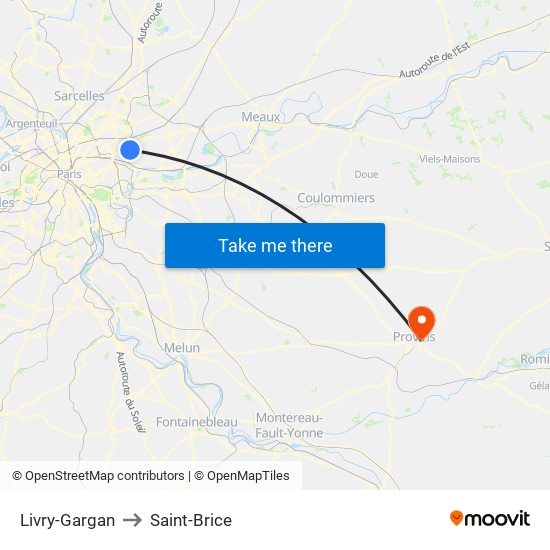 Livry-Gargan to Saint-Brice map