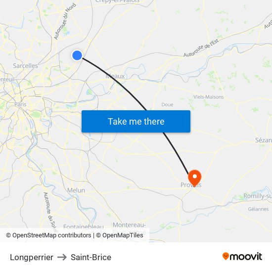 Longperrier to Saint-Brice map