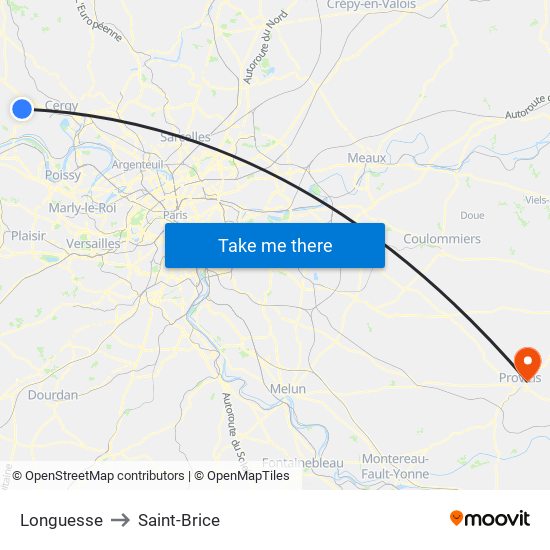 Longuesse to Saint-Brice map