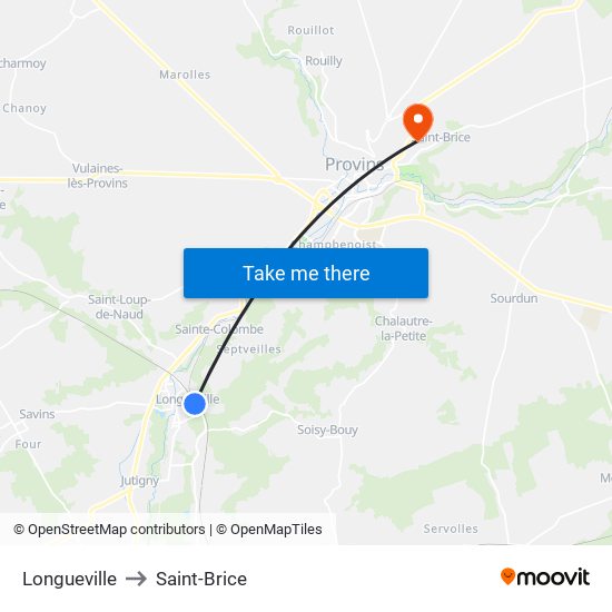 Longueville to Saint-Brice map