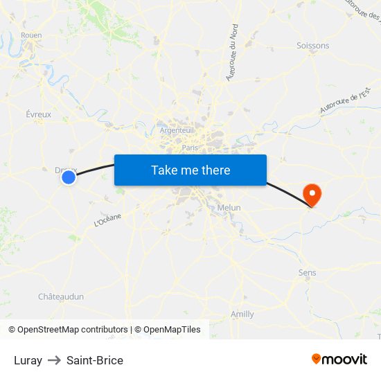 Luray to Saint-Brice map