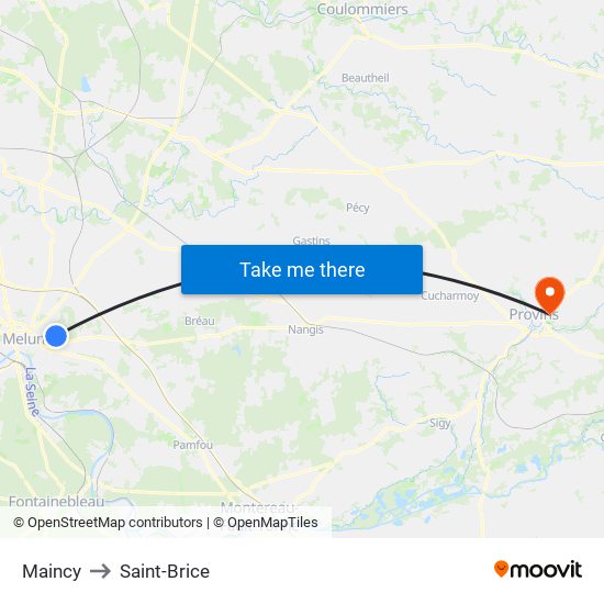 Maincy to Saint-Brice map
