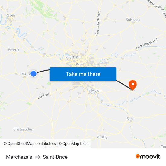 Marchezais to Saint-Brice map
