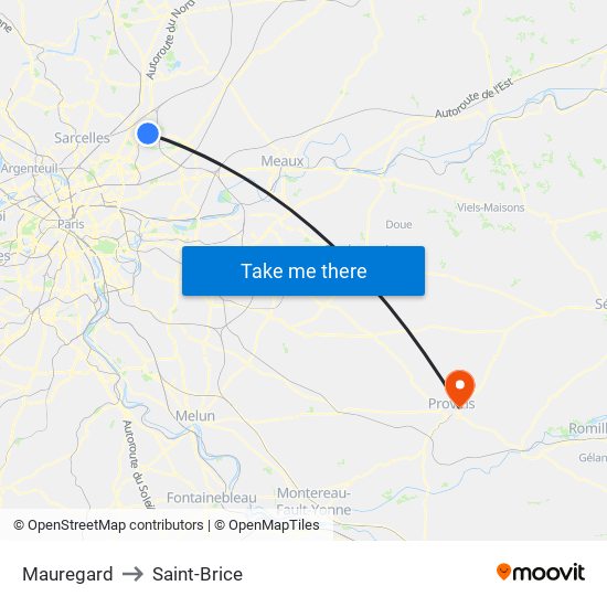 Mauregard to Saint-Brice map