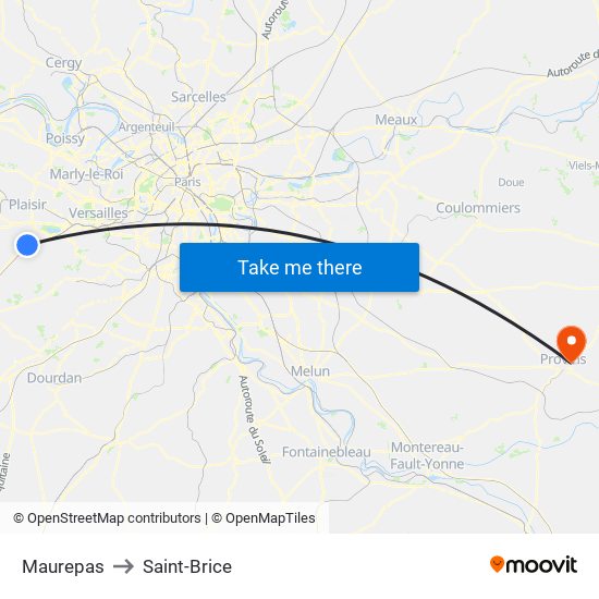 Maurepas to Saint-Brice map