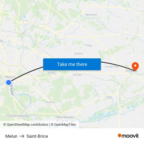 Melun to Saint-Brice map
