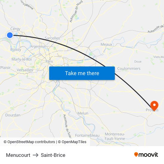 Menucourt to Saint-Brice map