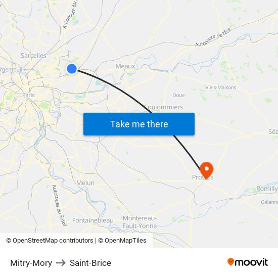 Mitry-Mory to Saint-Brice map
