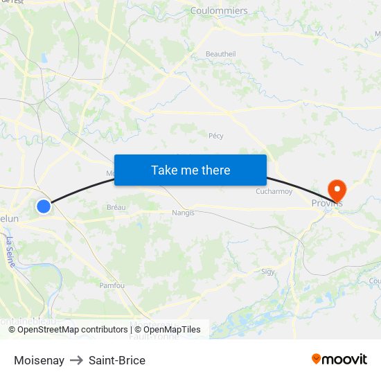 Moisenay to Saint-Brice map