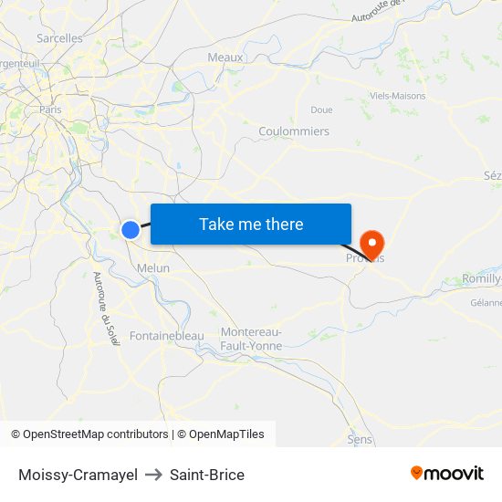 Moissy-Cramayel to Saint-Brice map