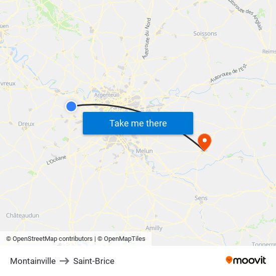 Montainville to Saint-Brice map