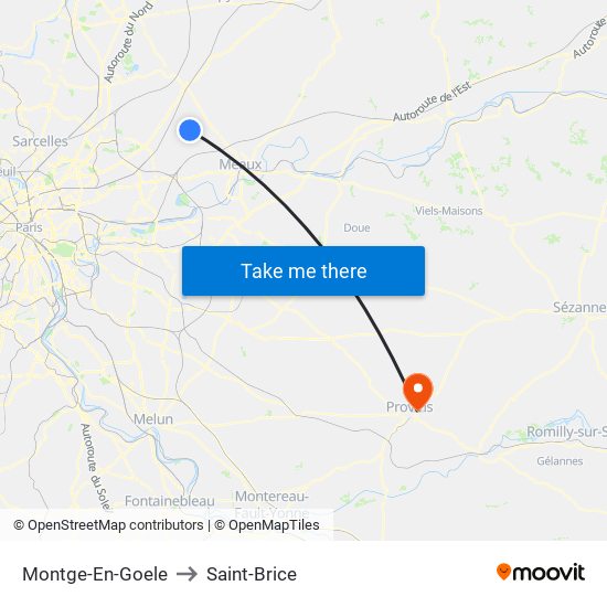 Montge-En-Goele to Saint-Brice map