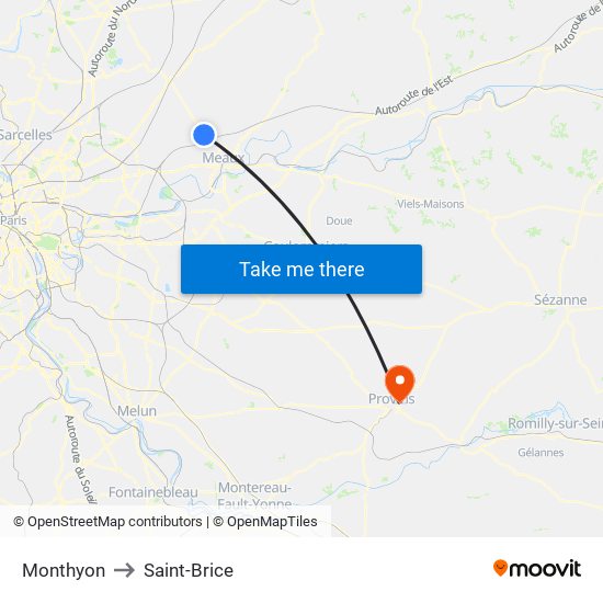 Monthyon to Saint-Brice map