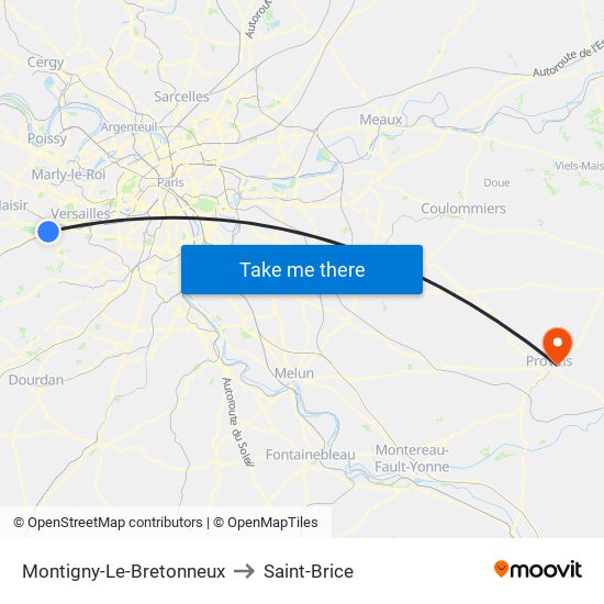 Montigny-Le-Bretonneux to Saint-Brice map