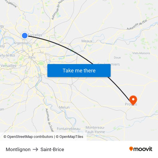 Montlignon to Saint-Brice map