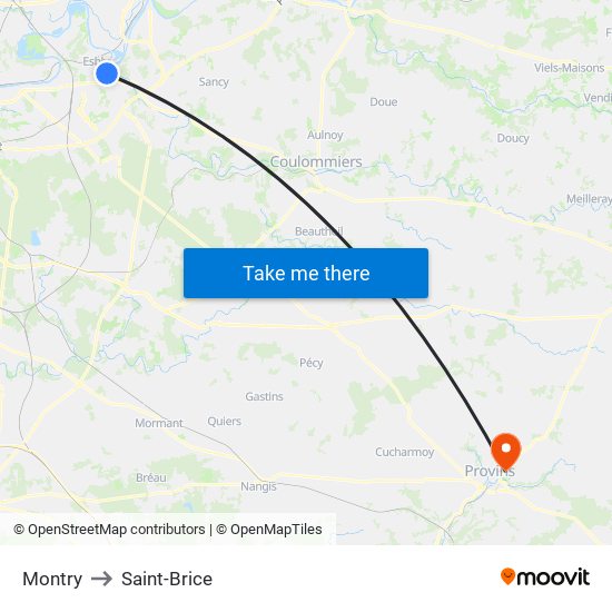 Montry to Saint-Brice map