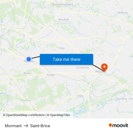 Mormant to Saint-Brice map