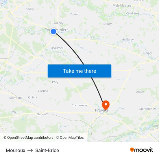 Mouroux to Saint-Brice map