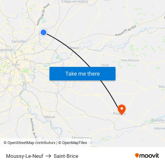 Moussy-Le-Neuf to Saint-Brice map