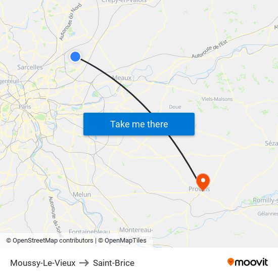 Moussy-Le-Vieux to Saint-Brice map