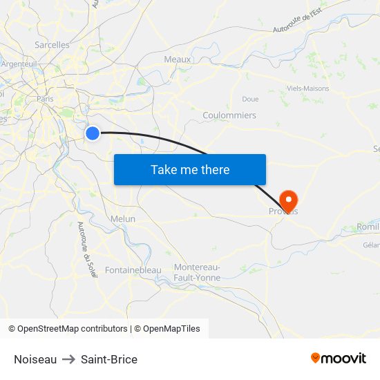 Noiseau to Saint-Brice map