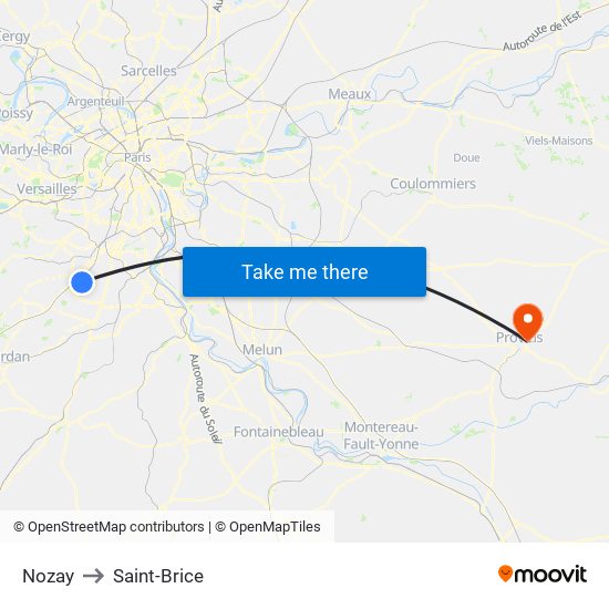 Nozay to Saint-Brice map
