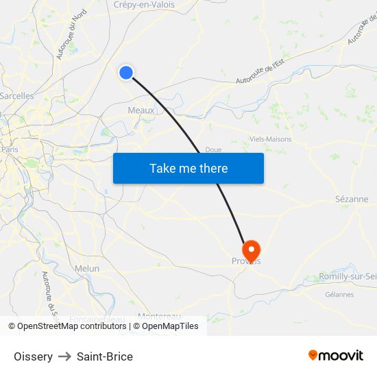 Oissery to Saint-Brice map