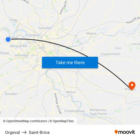 Orgeval to Saint-Brice map